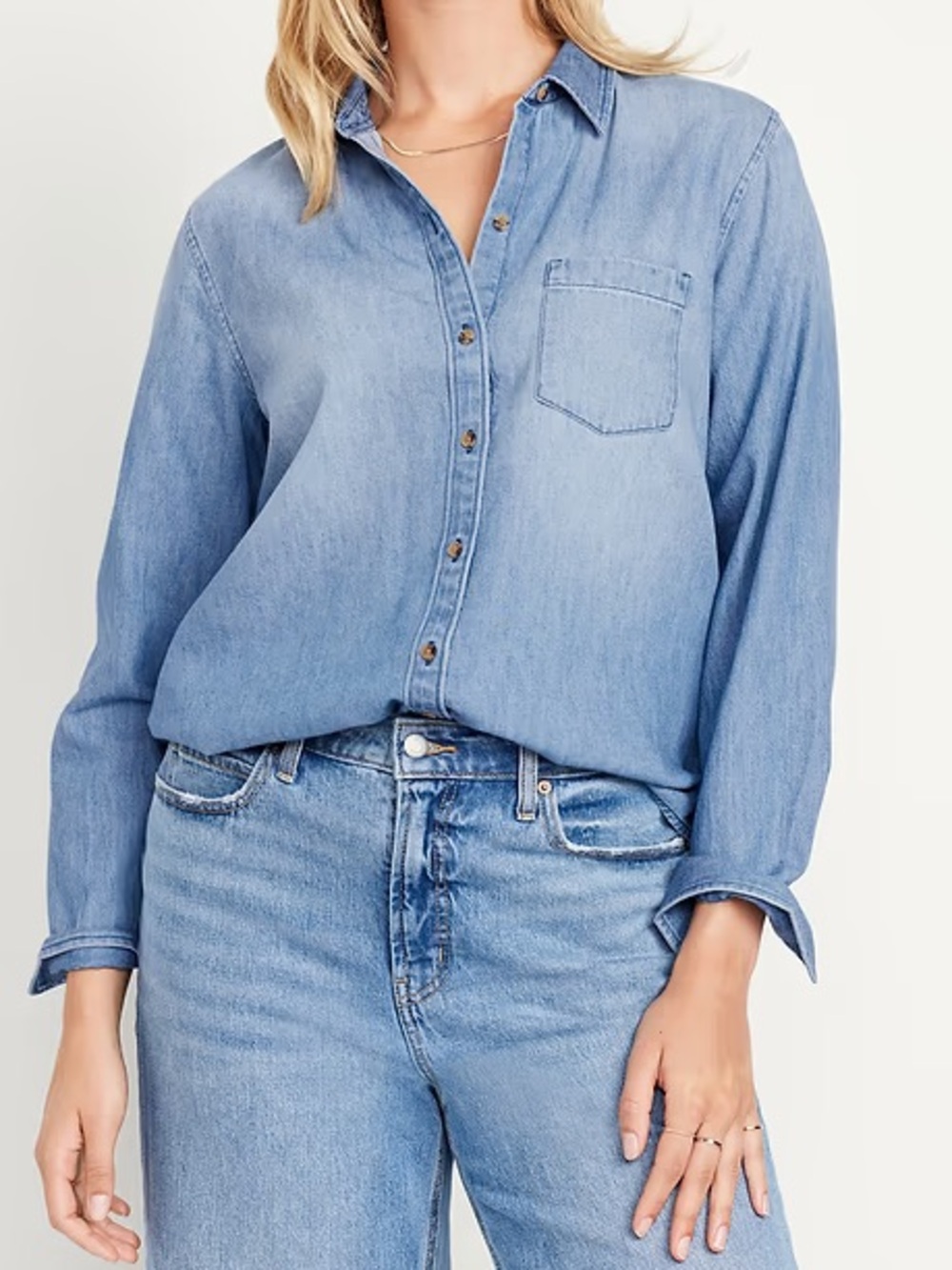 NWT Old Navy XXL The Classic Shirt Light Blue Denim Button Front Long Sleeve Cha